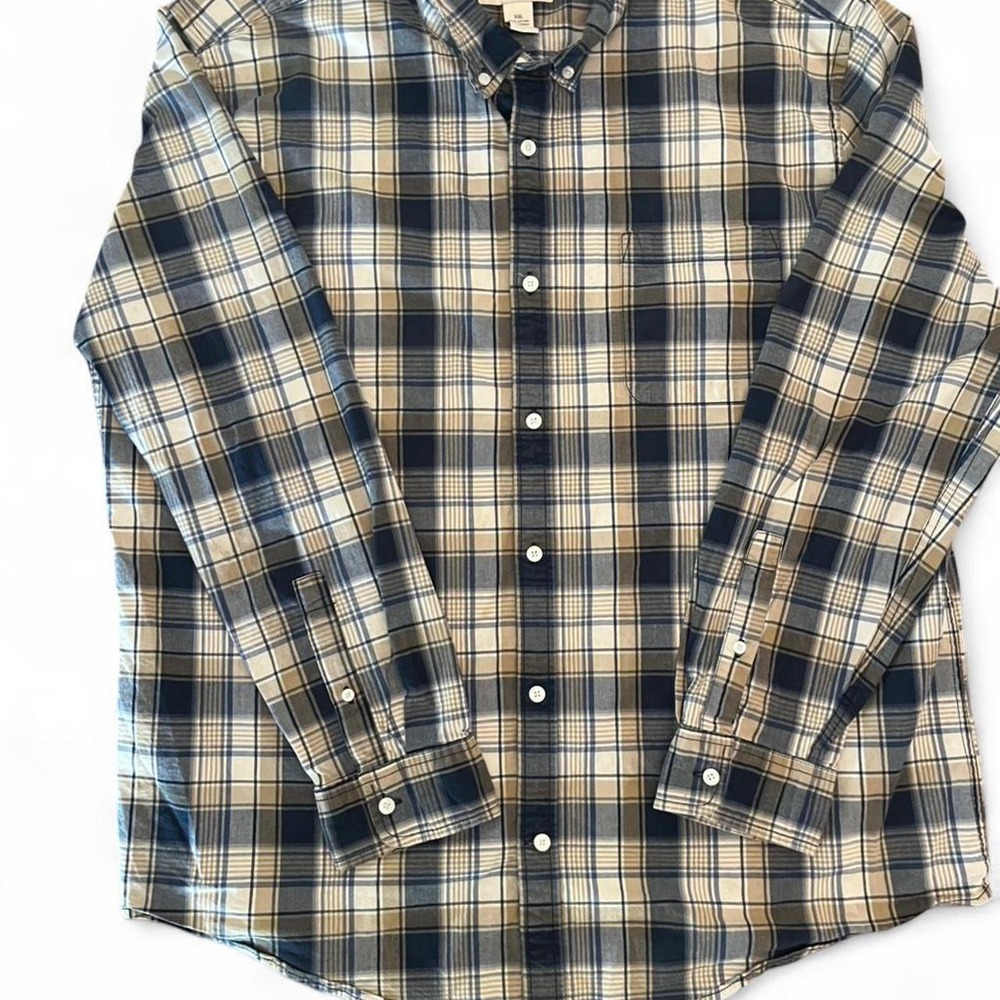 Blue and brown plaid St John'sBay button-up shirt